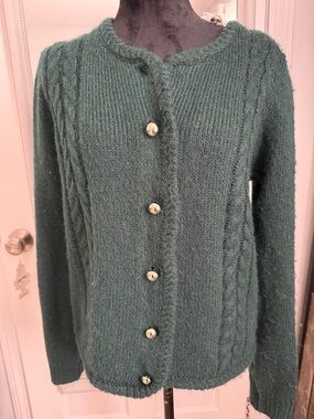Joie Emerald Green Cable-Trim Button Cardigan